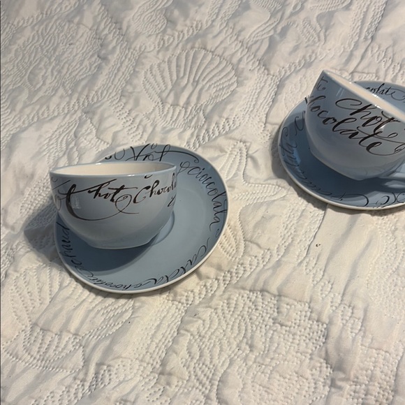 Elegant Blue Script Teacup and Saucer Set - Picture 1 of 6